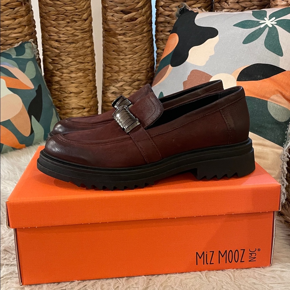 Miz Mooz Fergus P94106-101-6345 Womens Burgundy Leather Loafer Flats Shoes